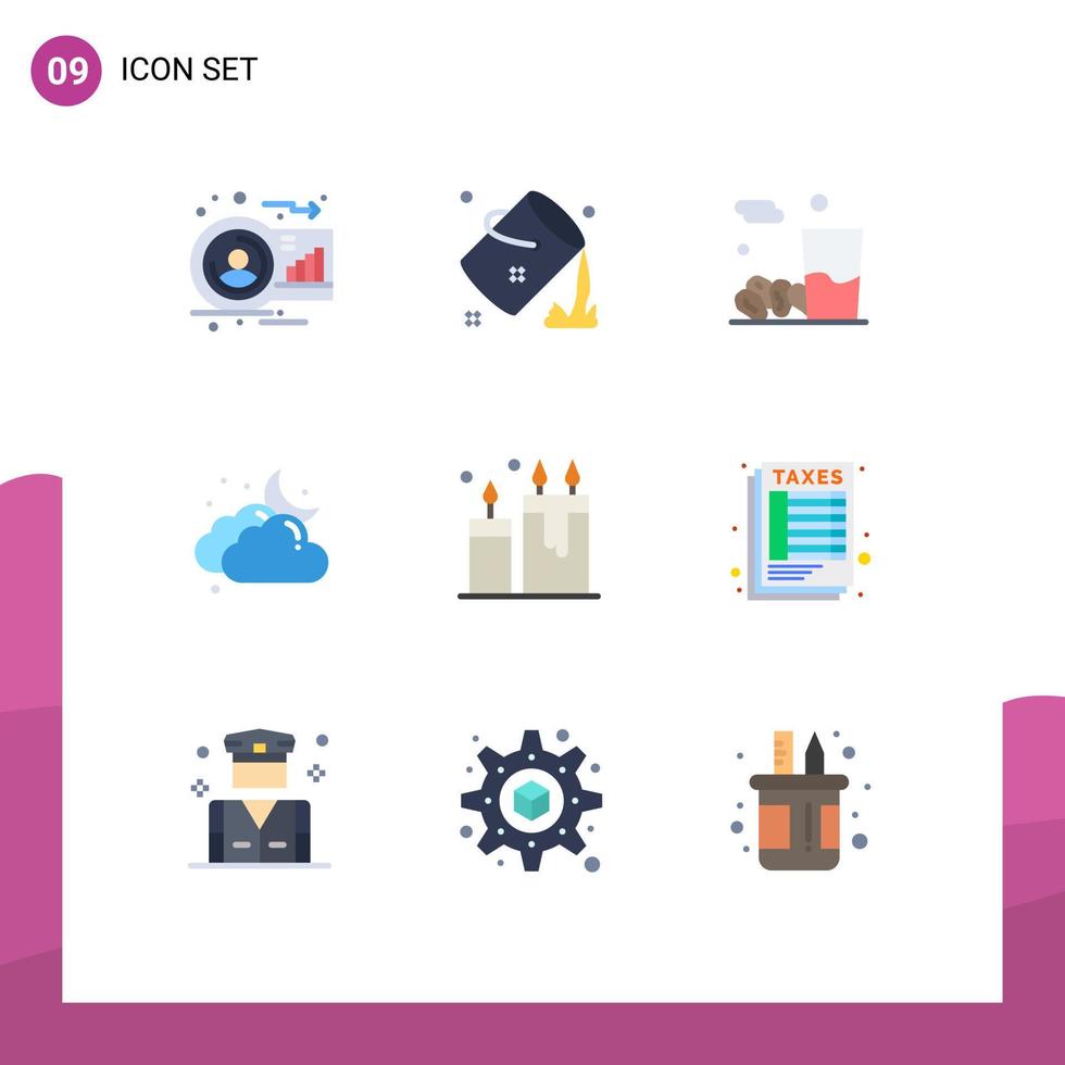 Editable Vector Line Pack of 9 Simple Flat Colors of weather cloudy fill cloud iftar Editable Vector Design Elements