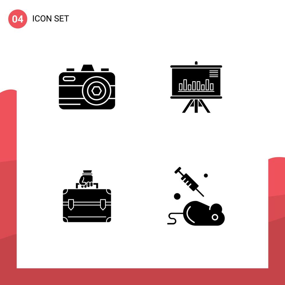 4 Creative Icons Modern Signs and Symbols of camera case presentation business experiment Editable Vector Design Elements