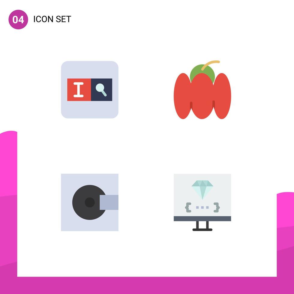 4 paquete de iconos planos de interfaz de usuario de signos y símbolos modernos de elementos de diseño de vectores editables de tecnología de vegetales de campana de minidisco