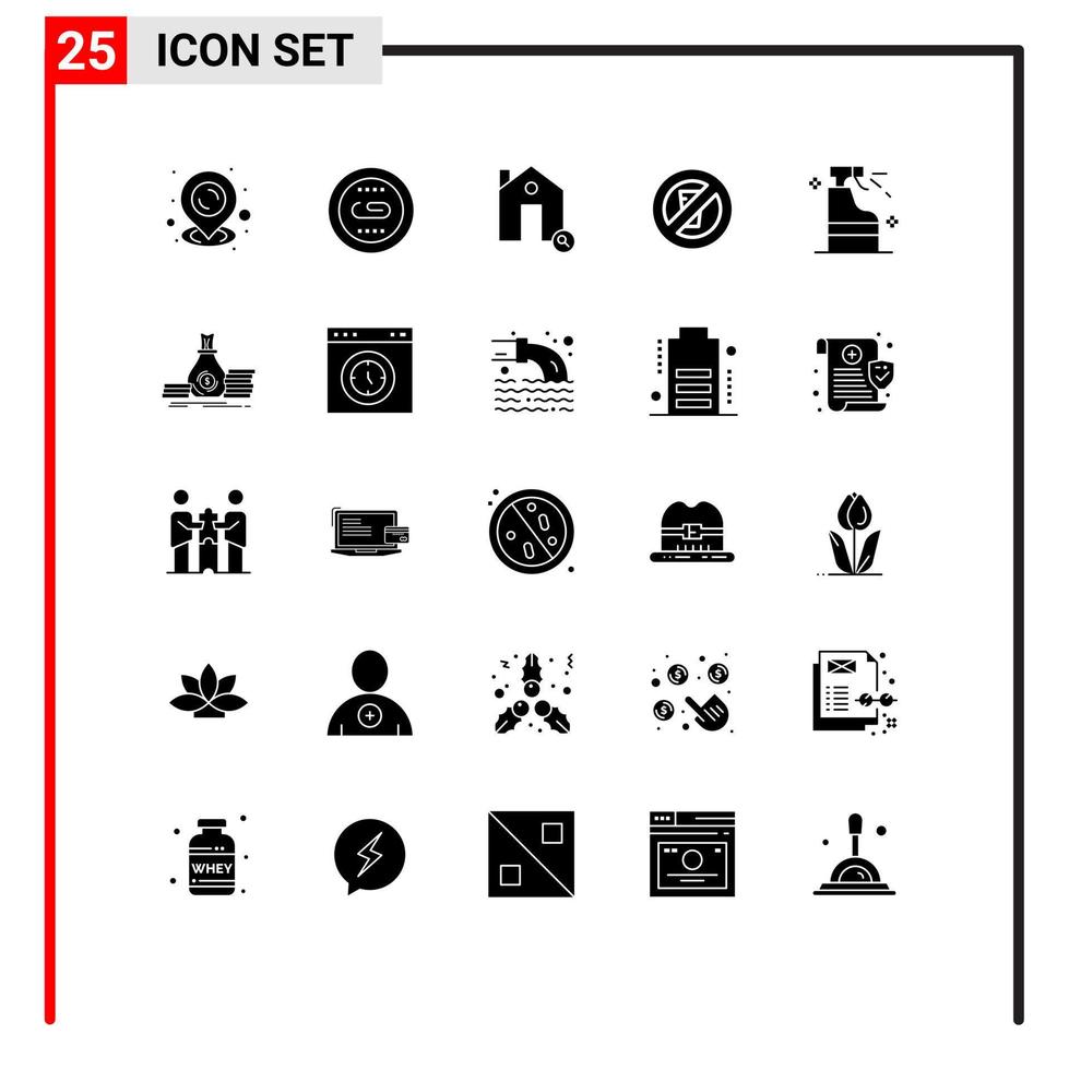 Set of 25 Modern UI Icons Symbols Signs for spray no water buildings no drinking real Editable Vector Design Elements