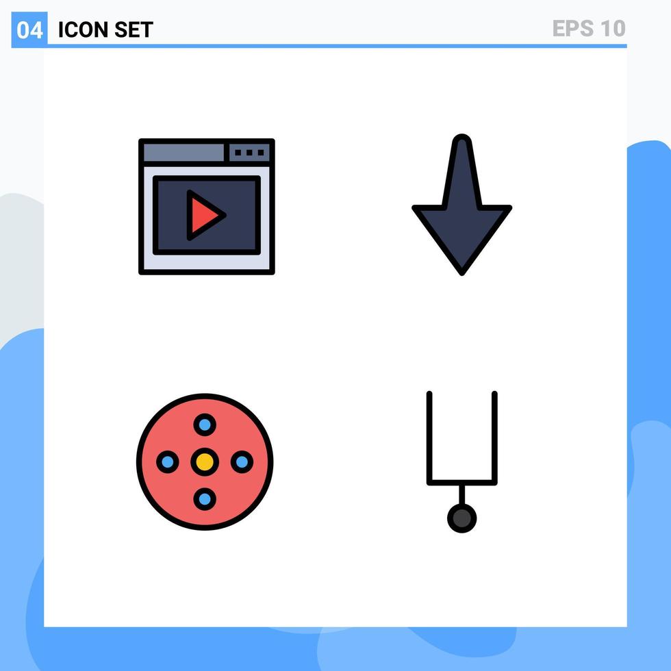 Modern Set of 4 Filledline Flat Colors and symbols such as interface reel media page down instrument Editable Vector Design Elements