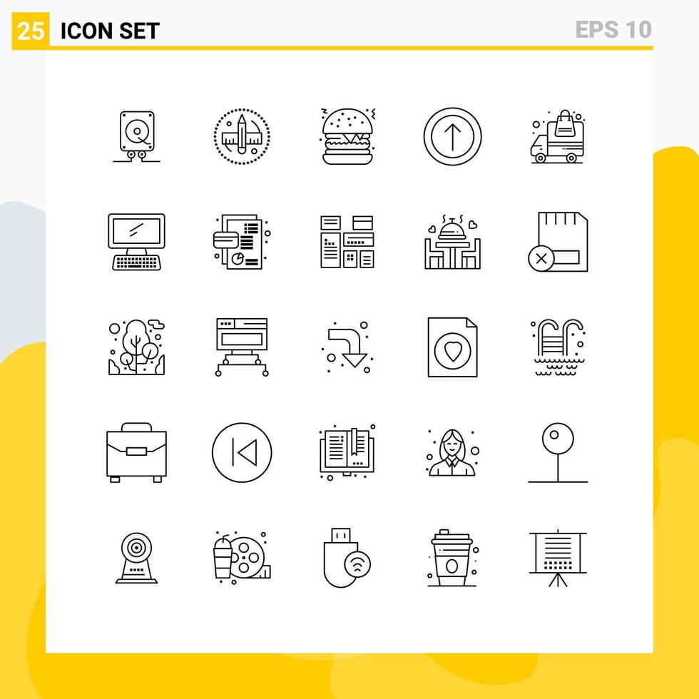 Set of 25 Modern UI Icons Symbols Signs for order transportation burger delivery arrow Editable Vector Design Elements