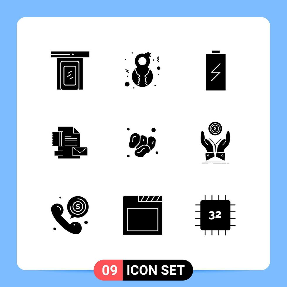 Universal Icon Symbols Group of 9 Modern Solid Glyphs of identity business battery brand electricity Editable Vector Design Elements
