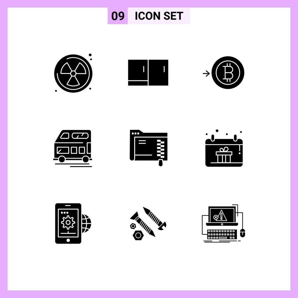 Stock Vector Icon Pack of 9 Line Signs and Symbols for storage folder convert data transport Editable Vector Design Elements