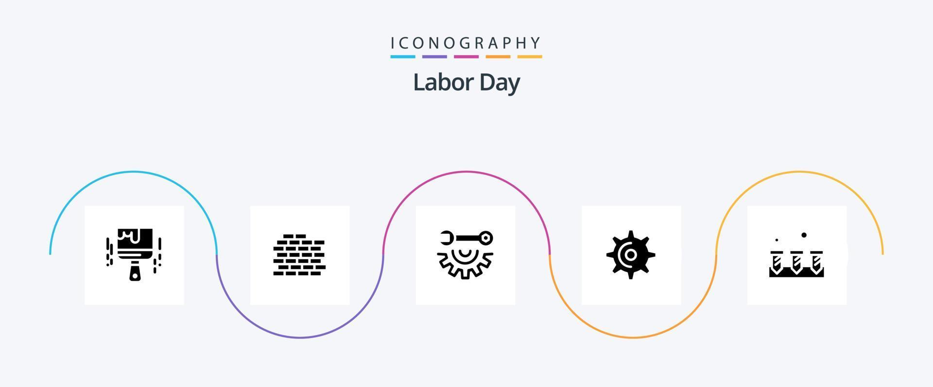 Labor Day Glyph 5 Icon Pack Including spin . wheel . bricks. hand tools vector