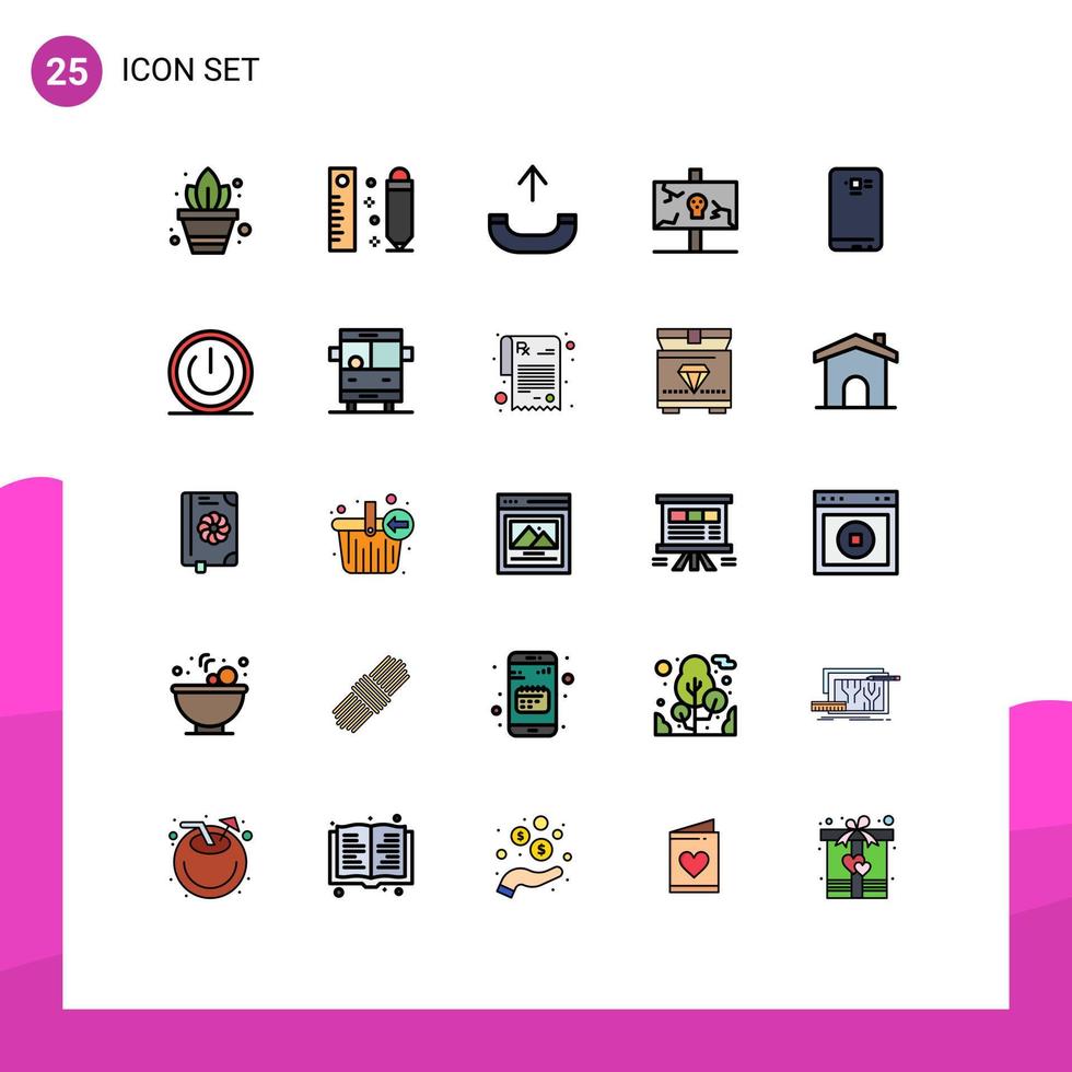 Modern Set of 25 Filled line Flat Colors Pictograph of mobile phone outgoing party holiday Editable Vector Design Elements