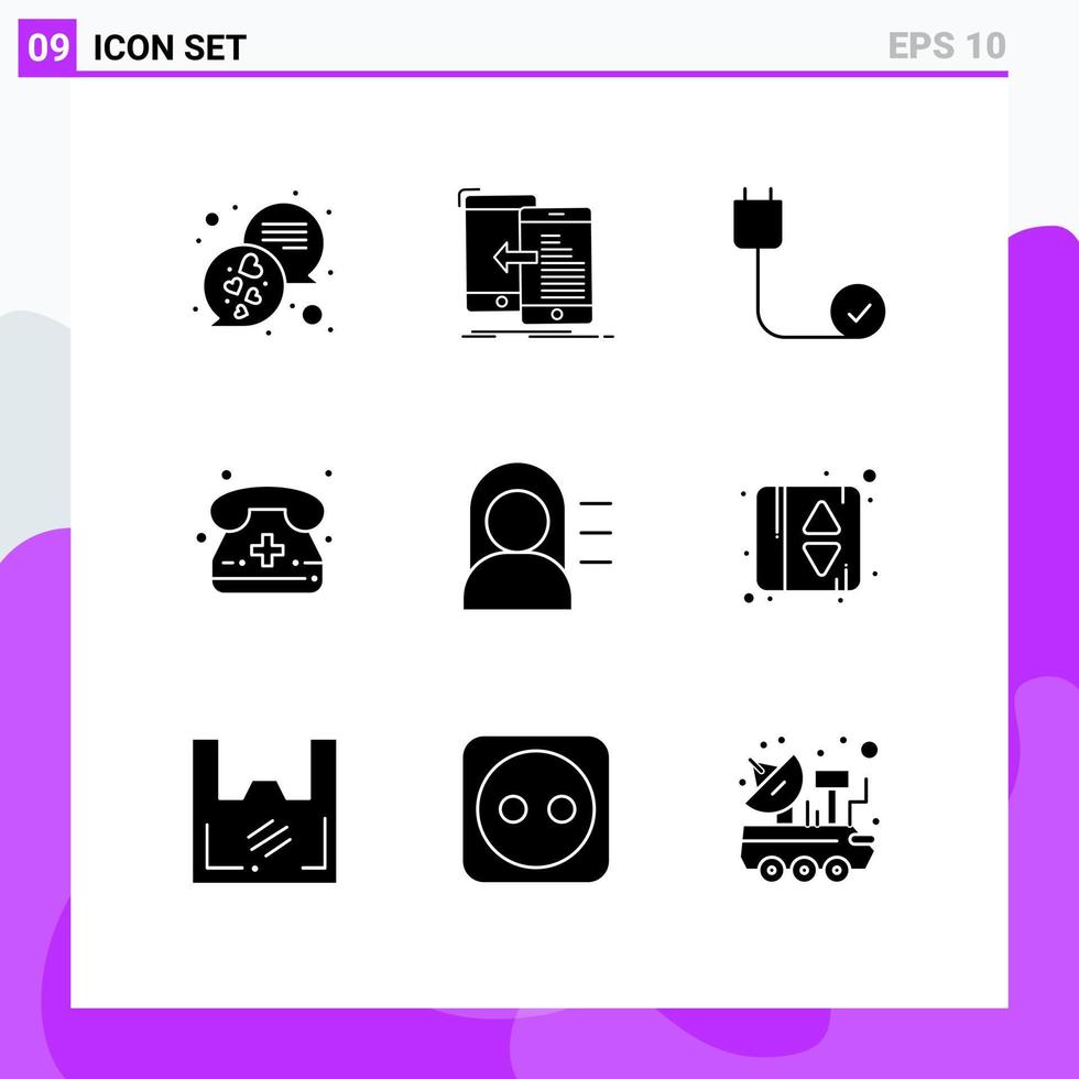 9 Thematic Vector Solid Glyphs and Editable Symbols of phone calling move call devices Editable Vector Design Elements