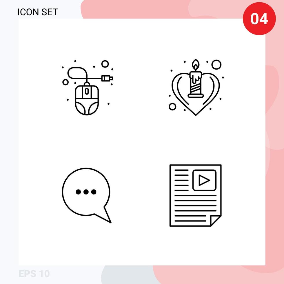 4 colores planos universales de línea de llenado establecidos para aplicaciones web y móviles comentario de computadora datos de amor del mouse elementos de diseño vectorial editables vector