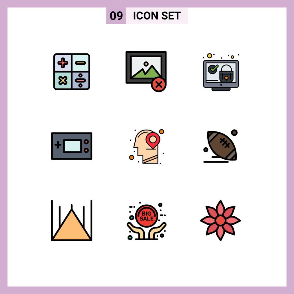 Group of 9 Modern Filledline Flat Colors Set for location technology system products electronics Editable Vector Design Elements