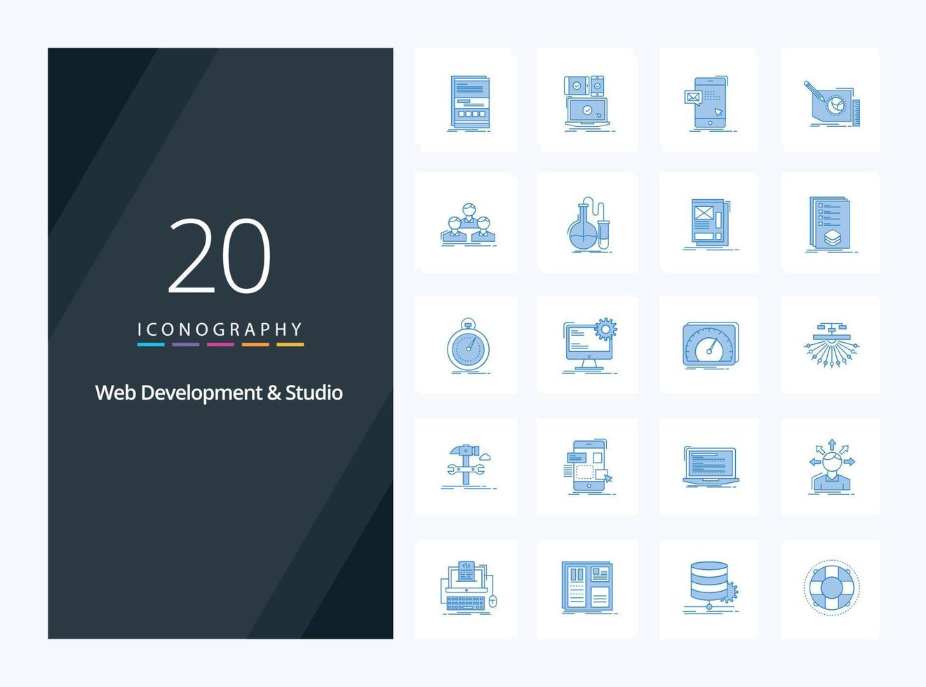 20 Web Development And Web Studio Blue Color icon for presentation vector