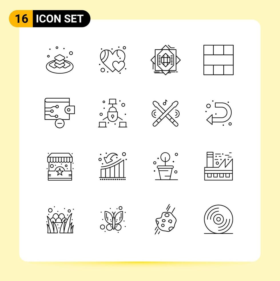 Modern Set of 16 Outlines and symbols such as finance layout core interface frame Editable Vector Design Elements