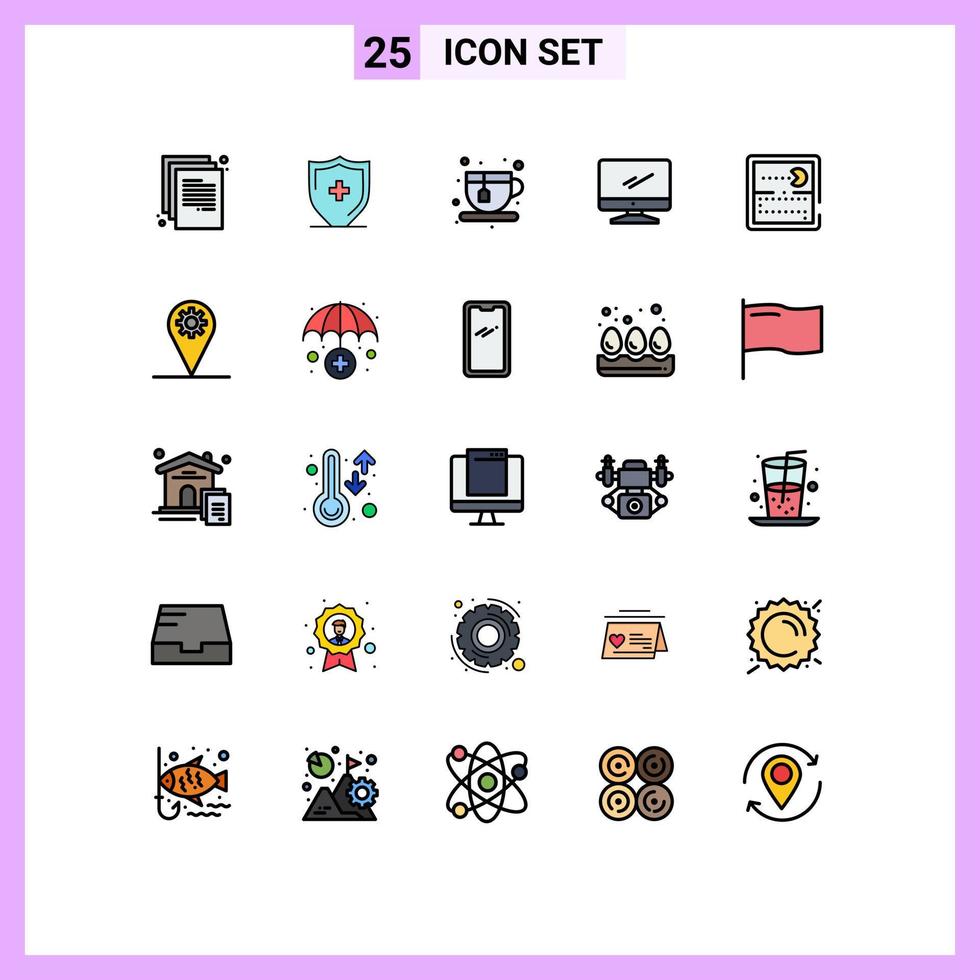 Pack of 25 creative Filled line Flat Colors of games pc diet imac monitor Editable Vector Design Elements