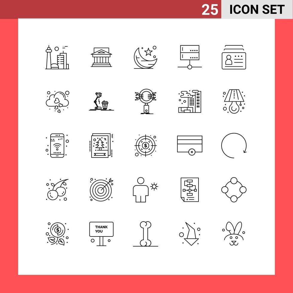 Set of 25 Modern UI Icons Symbols Signs for ramadhan star court cresent property Editable Vector Design Elements