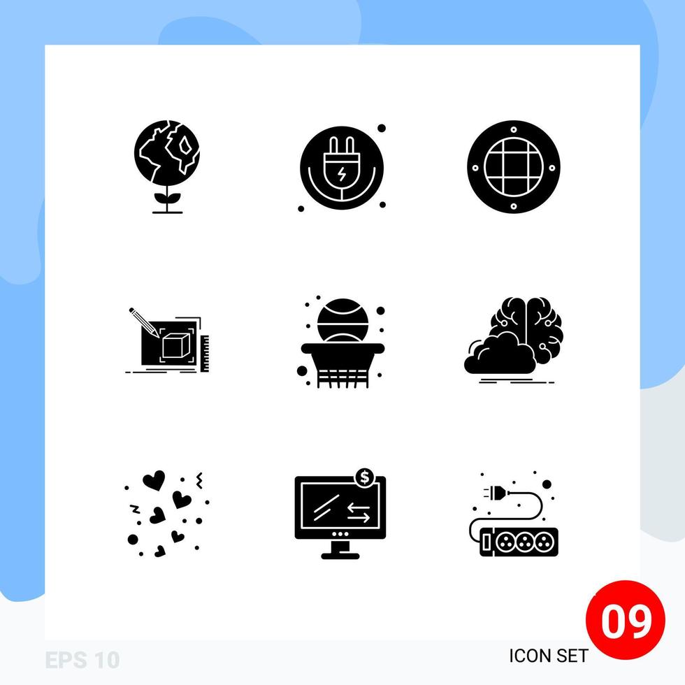 9 Solid Glyph concept for Websites Mobile and Apps back line interior sketch drawing Editable Vector Design Elements