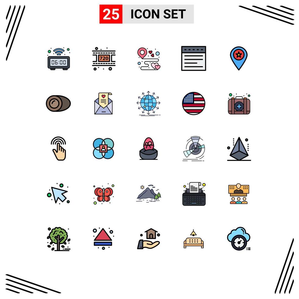 Modern Set of 25 Filled line Flat Colors and symbols such as location website destination web party Editable Vector Design Elements