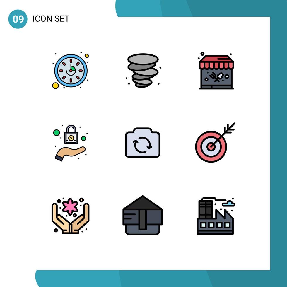 conjunto de 9 iconos de interfaz de usuario modernos signos de símbolos para elementos de diseño de vector editables de cámara básica de jardín de interfaz de usuario de dardo