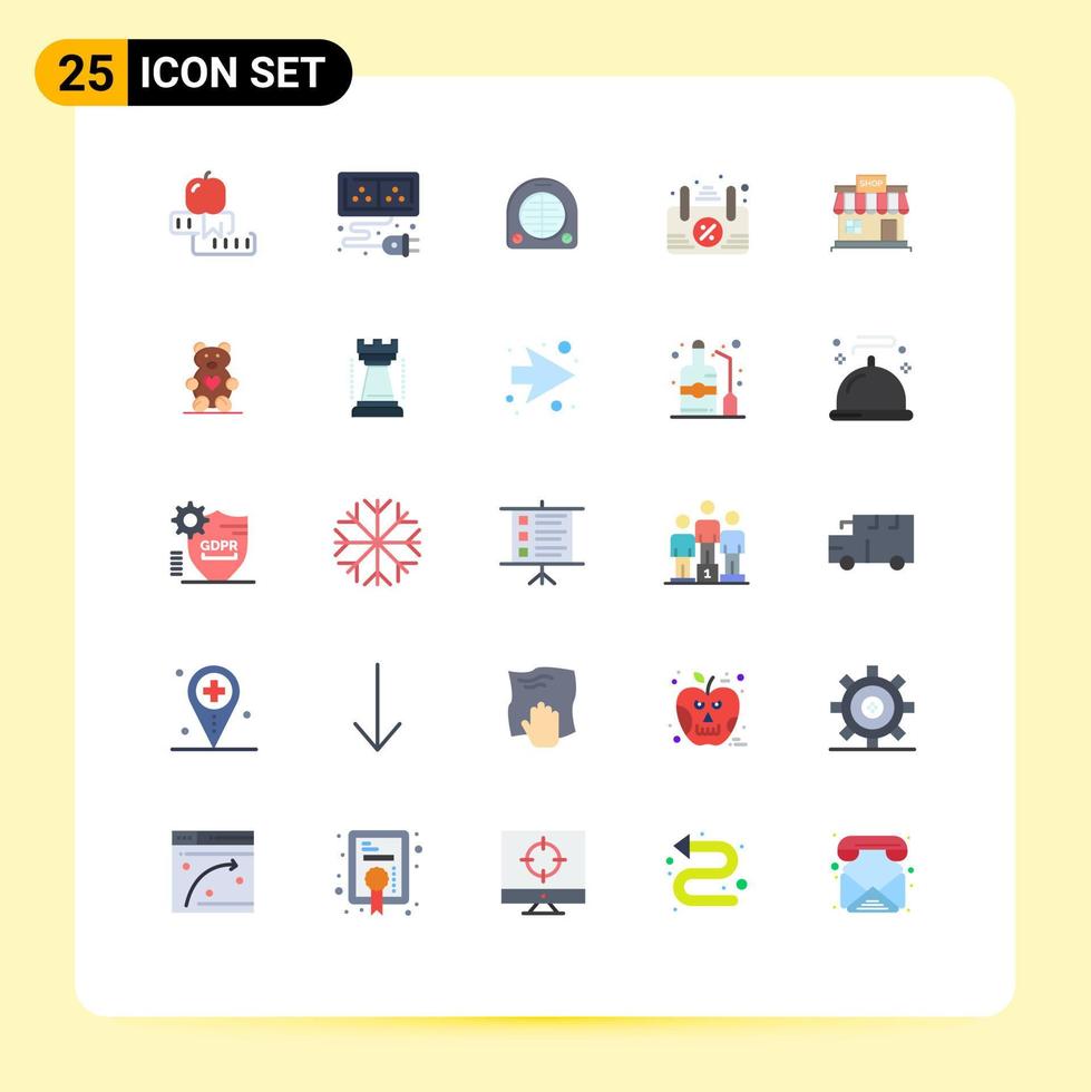 25 Universal Flat Color Signs Symbols of store open energy frame home Editable Vector Design Elements