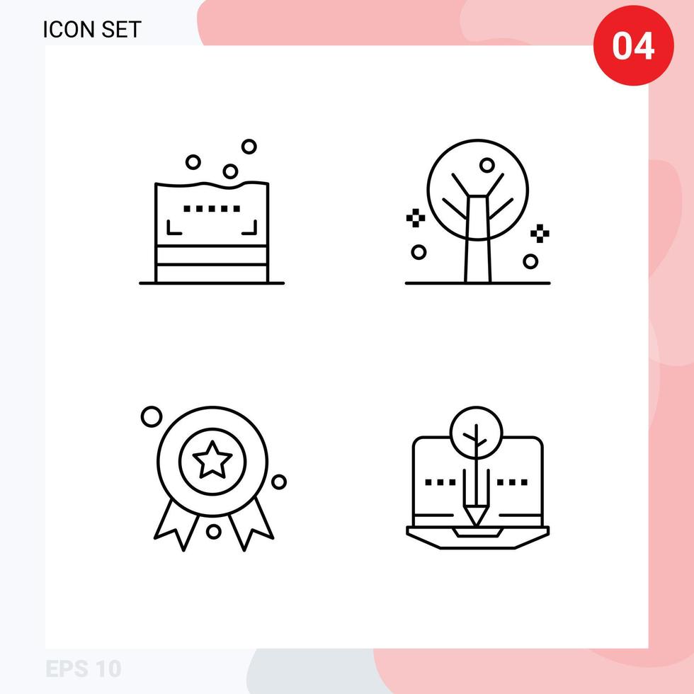 grupo de símbolos de icono universal de 4 colores planos de línea de llenado modernos de elementos de diseño vectorial editables de contenido de premio de naturaleza de insignia de esponja vector