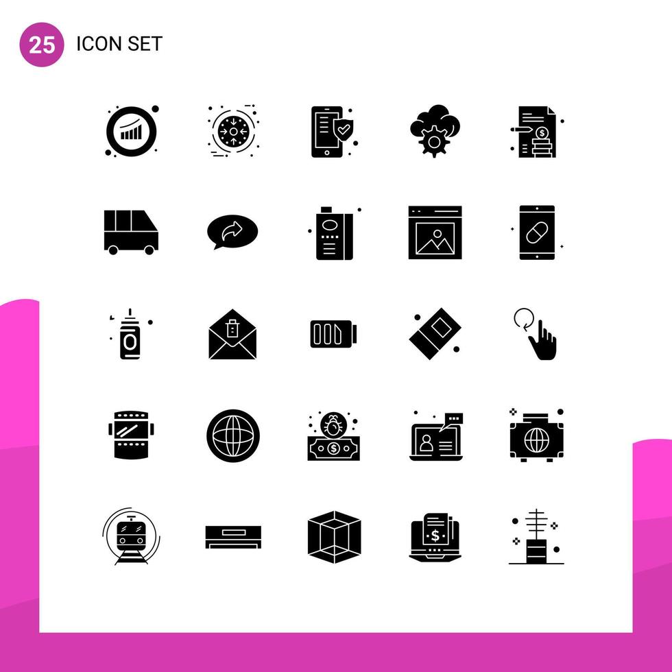 Set of 25 Modern UI Icons Symbols Signs for business paper technology product gear shield Editable Vector Design Elements