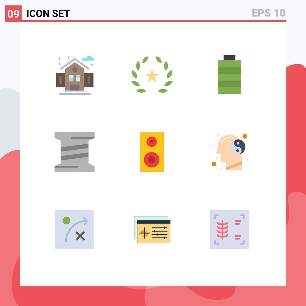 9 User Interface Flat Color Pack of modern Signs and Symbols of meditation school electric music class thread Editable Vector Design Elements
