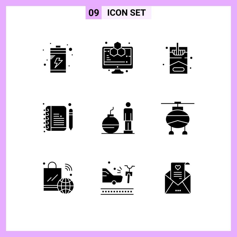 Universal Icon Symbols Group of 9 Modern Solid Glyphs of helicopter modern hobbies debt edit Editable Vector Design Elements