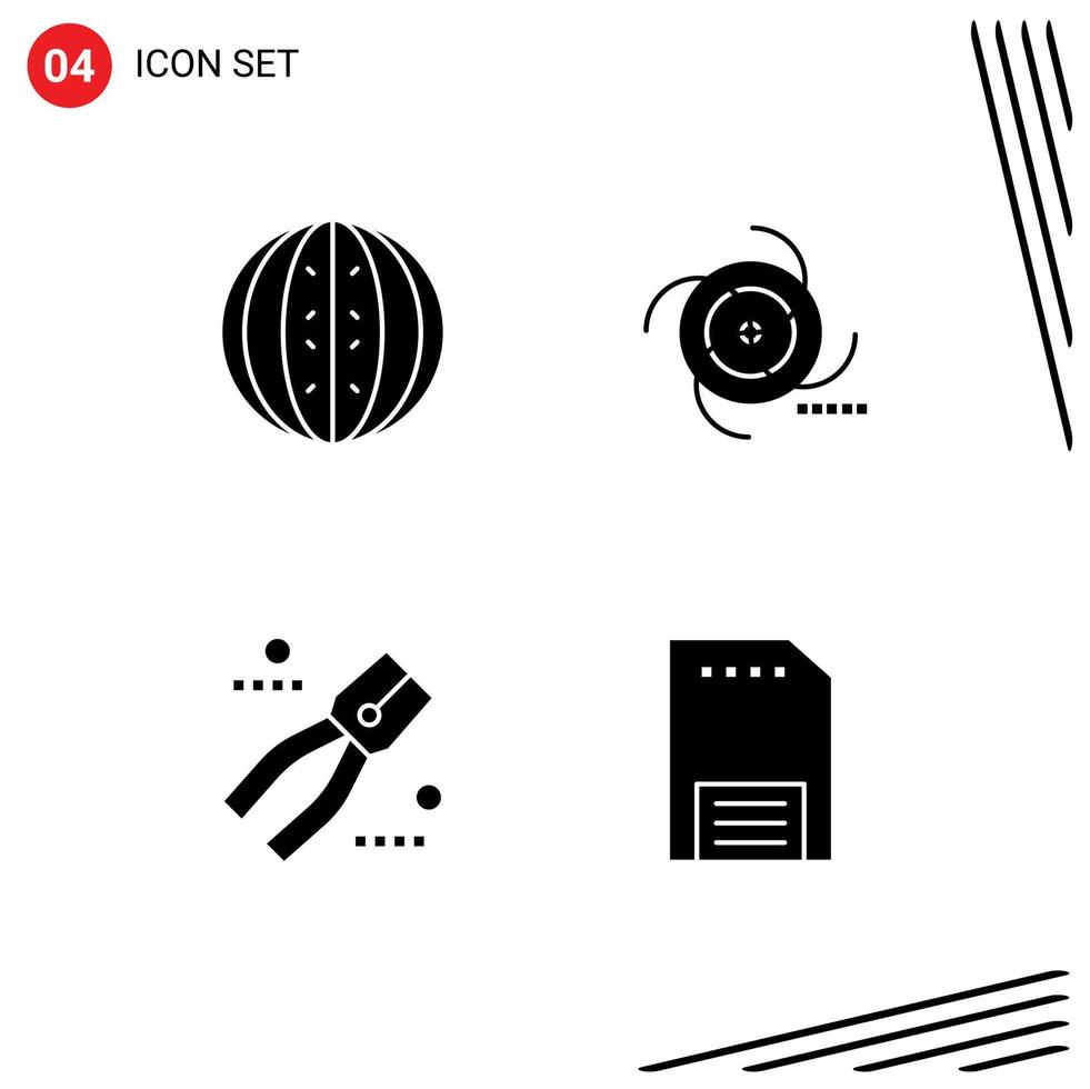 User Interface Pack of 4 Basic Solid Glyphs of drink gravitational melon cosmos pincers Editable Vector Design Elements