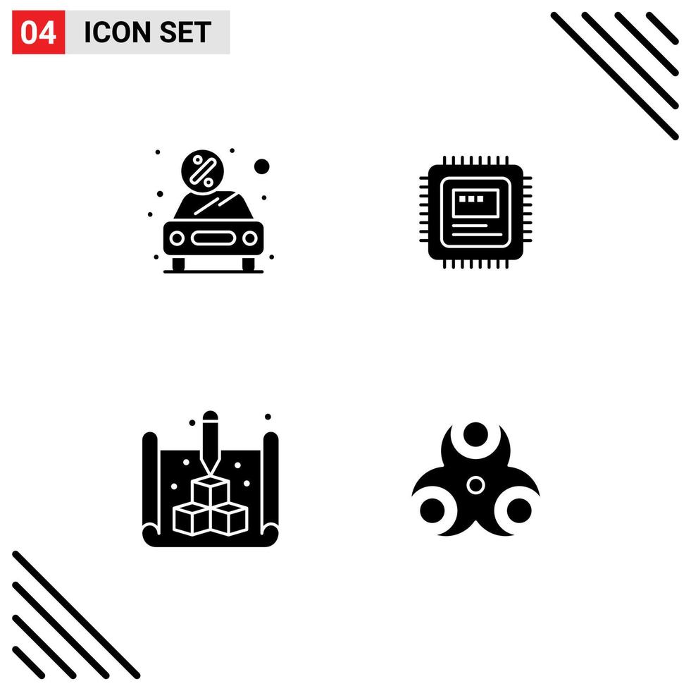 Set of 4 Modern UI Icons Symbols Signs for car blue present storage print Editable Vector Design Elements