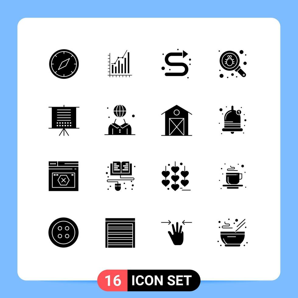 Set of 16 Commercial Solid Glyphs pack for find left diagram indicator arrows Editable Vector Design Elements