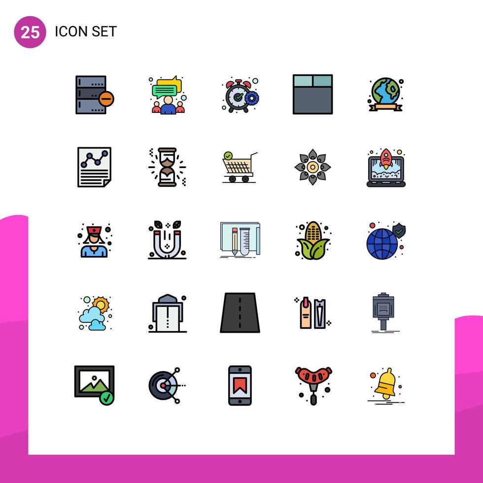 25 Thematic Vector Filled line Flat Colors and Editable Symbols of earth day wireframe team grid timer Editable Vector Design Elements