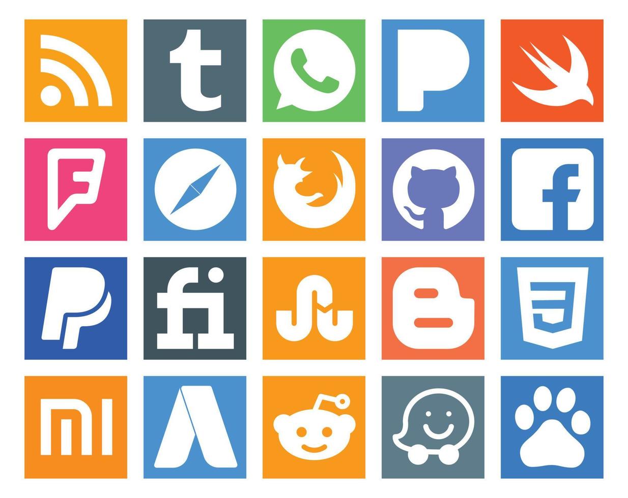 20 Social Media Icon Pack Including xiaomi blogger firefox stumbleupon paypal vector