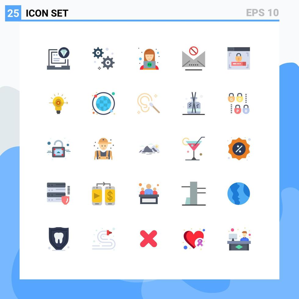 Group of 25 Modern Flat Colors Set for lock web design support message information Editable Vector Design Elements