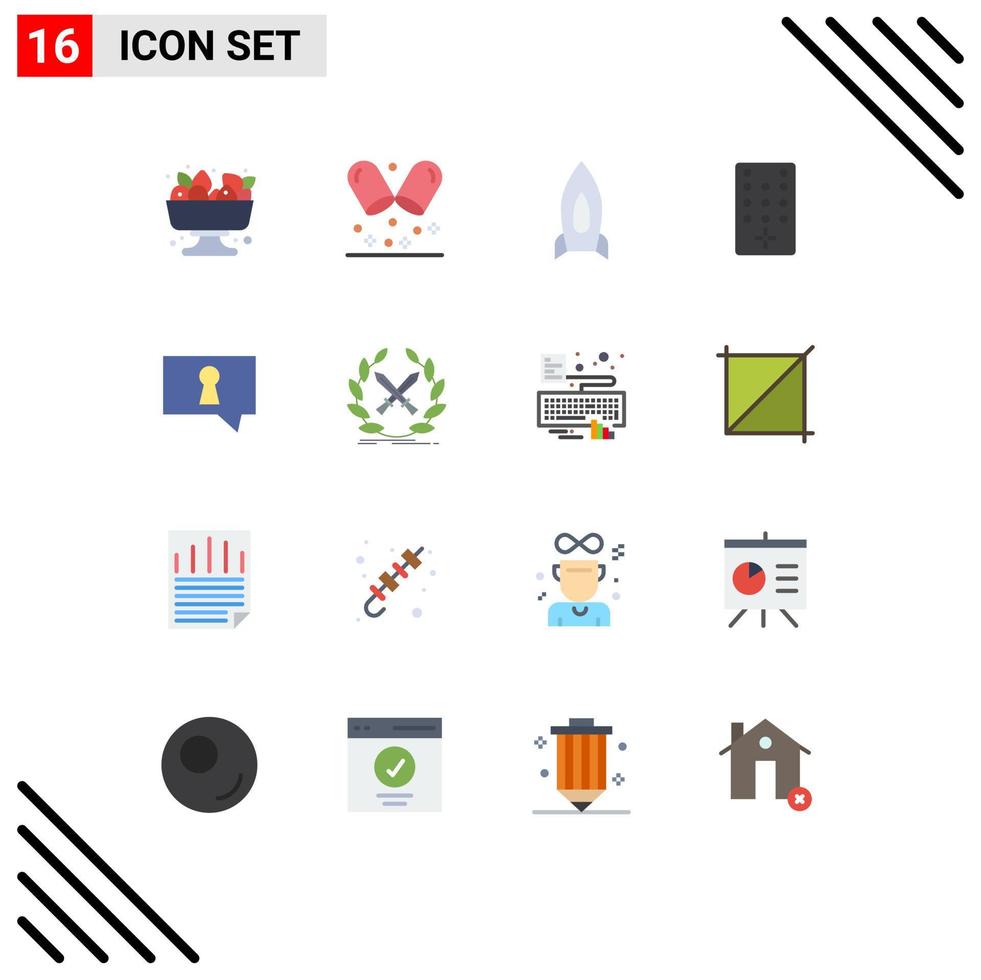 16 User Interface Flat Color Pack of modern Signs and Symbols of secret bubble spaceship tv control Editable Pack of Creative Vector Design Elements