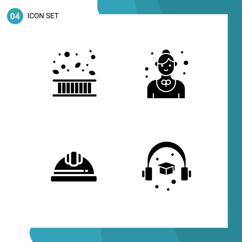 Pictogram Set of 4 Simple Solid Glyphs of area waitress fall employee helmet Editable Vector Design Elements