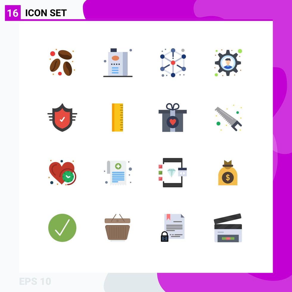 Universal Icon Symbols Group of 16 Modern Flat Colors of protection business solution cube gear shape Editable Pack of Creative Vector Design Elements