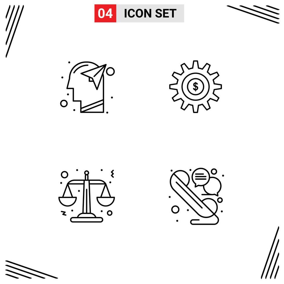 4 Universal Line Signs Symbols of head justice mind setting scales Editable Vector Design Elements