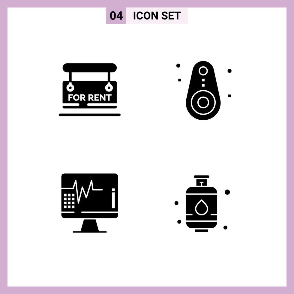 Mobile Interface Solid Glyph Set of 4 Pictograms of board heartbeat real estate outline medical Editable Vector Design Elements