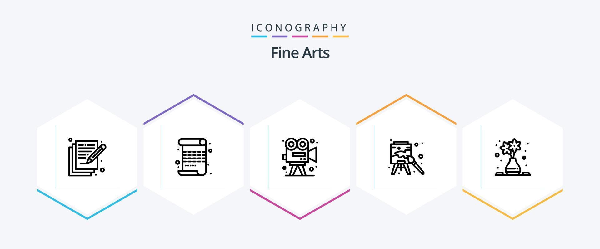 Fine Arts 25 Line icon pack including flower pot. arts. video. art. paint vector