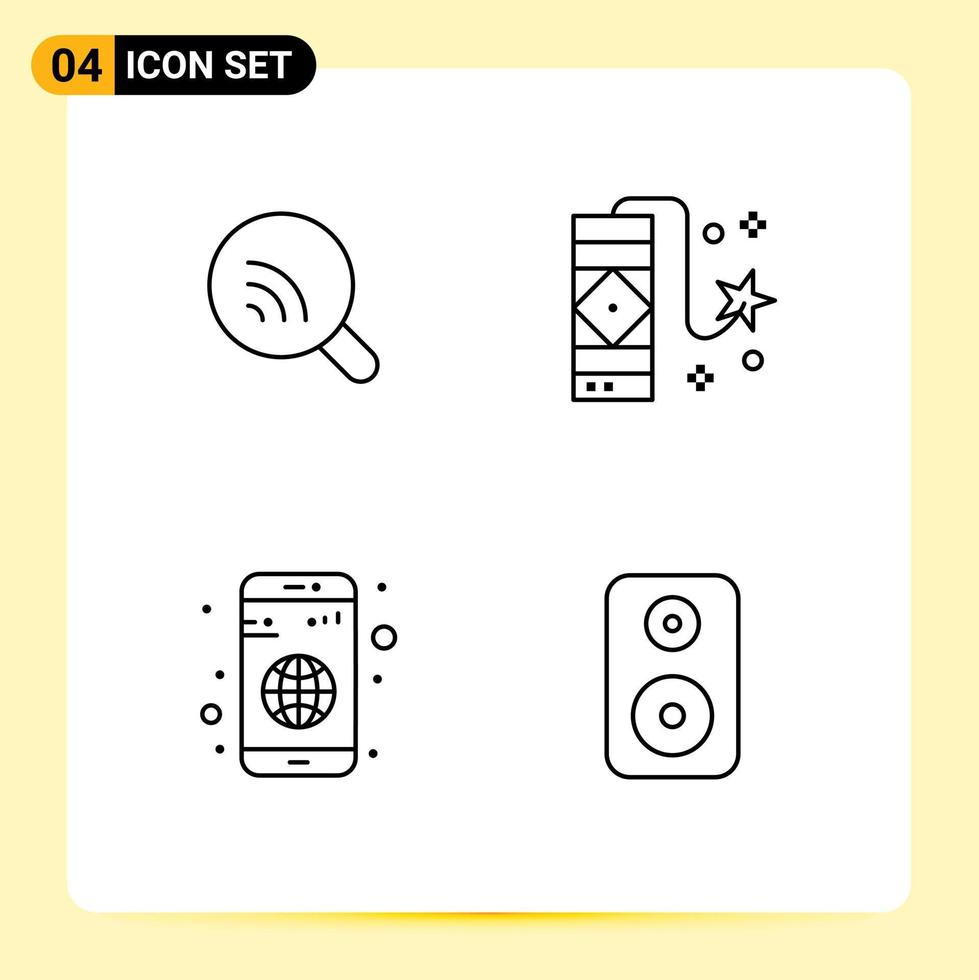 Editable Vector Line Pack of 4 Simple Filledline Flat Colors of search application signal firecracker mobile Editable Vector Design Elements