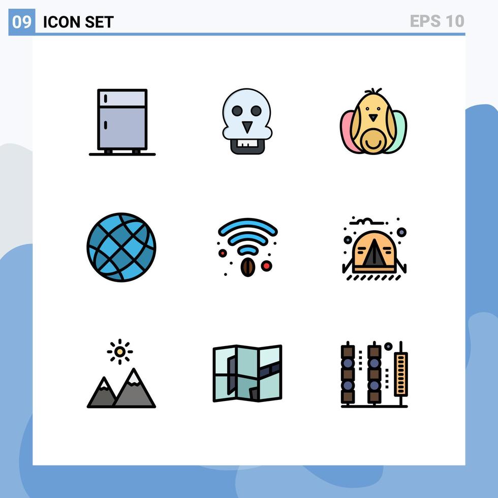 Modern Set of 9 Filledline Flat Colors Pictograph of globe contact us man contact easter Editable Vector Design Elements