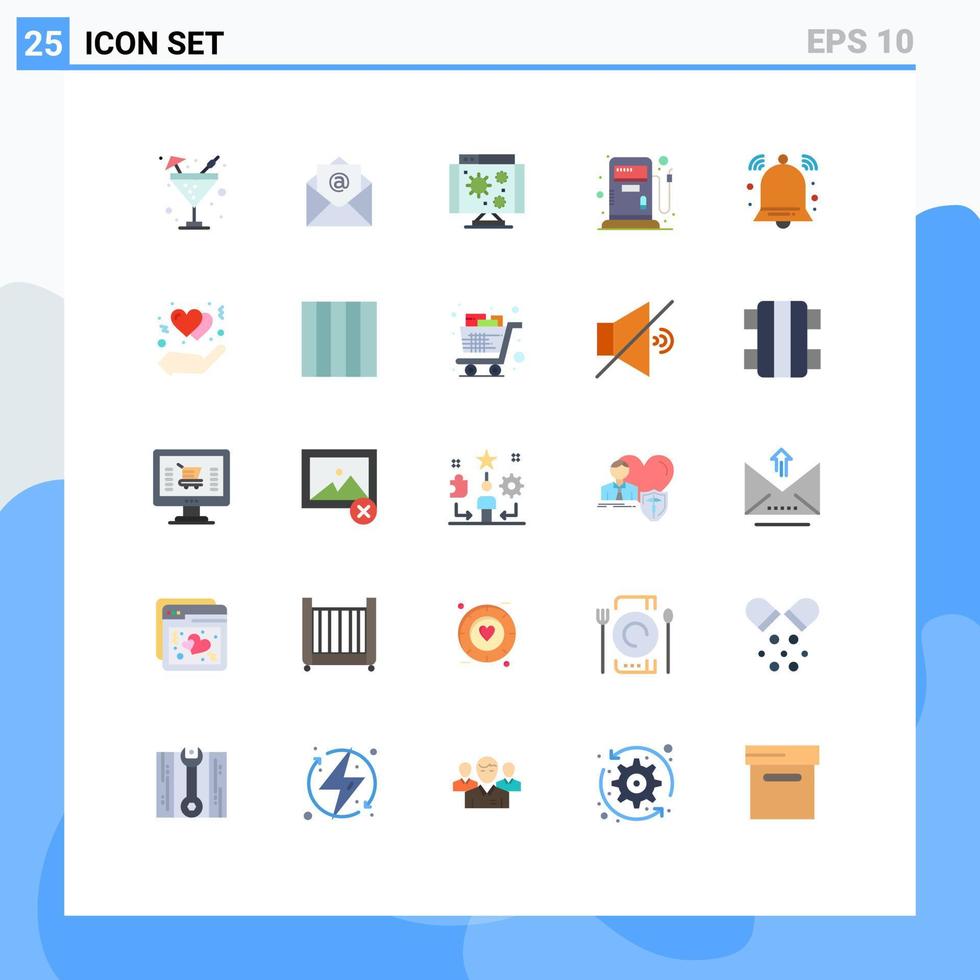 Universal Icon Symbols Group of 25 Modern Flat Colors of signal bell computer alert gas Editable Vector Design Elements