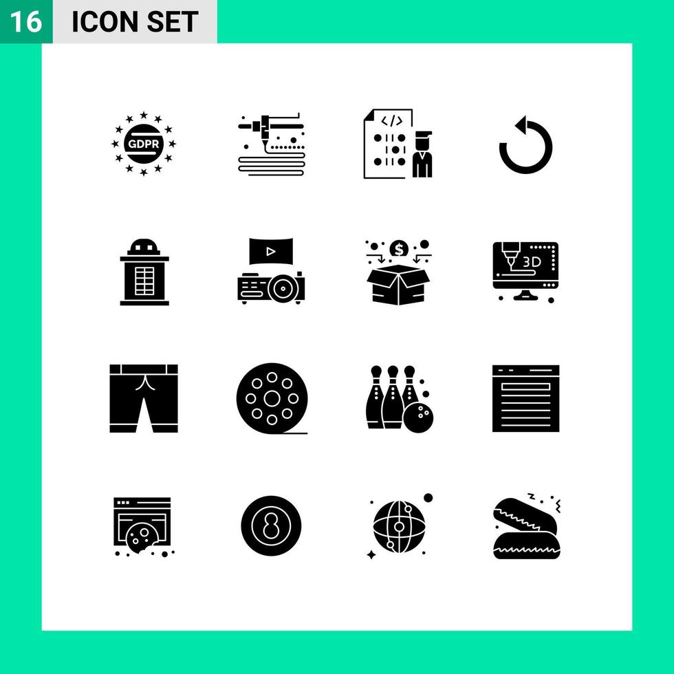 Modern Set of 16 Solid Glyphs Pictograph of train ticket development repeat reload Editable Vector Design Elements