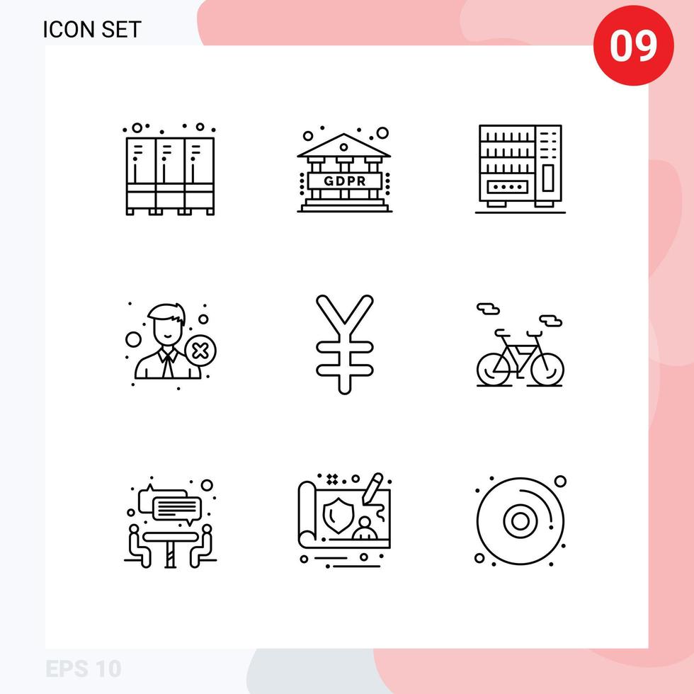 Modern Set of 9 Outlines Pictograph of finance reject interior recruitment employee Editable Vector Design Elements