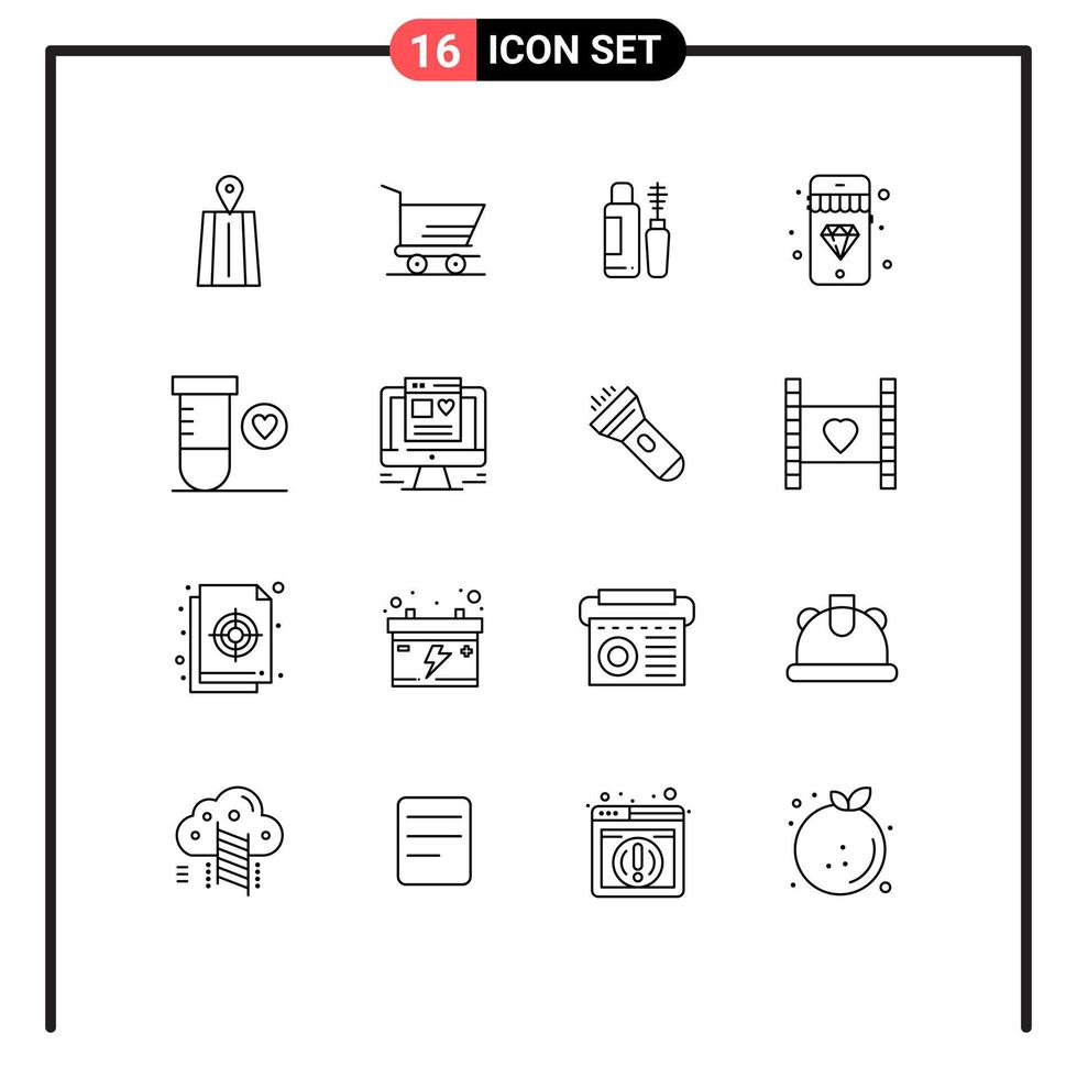 Modern Set of 16 Outlines Pictograph of web space eye science jewelry Editable Vector Design Elements
