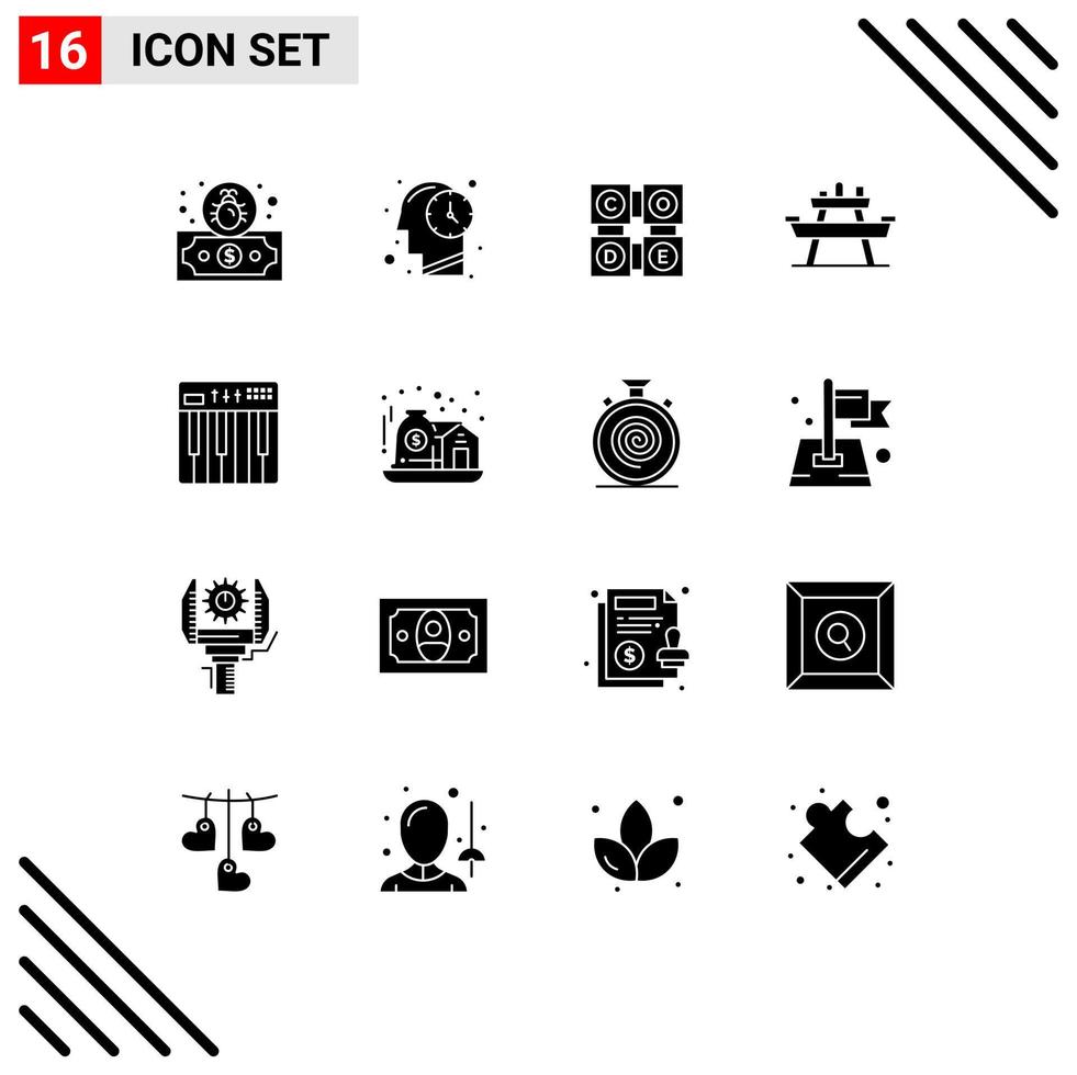 Solid Glyph Pack of 16 Universal Symbols of keyboard controller code learning picnic park Editable Vector Design Elements