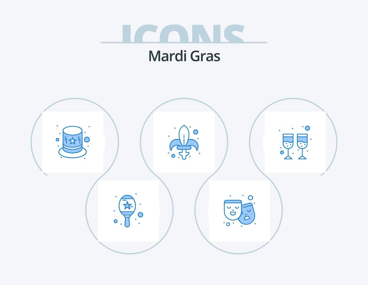 mardi gras blue icon pack 5 diseño de iconos. vino. beber. traje. arma. martes vector