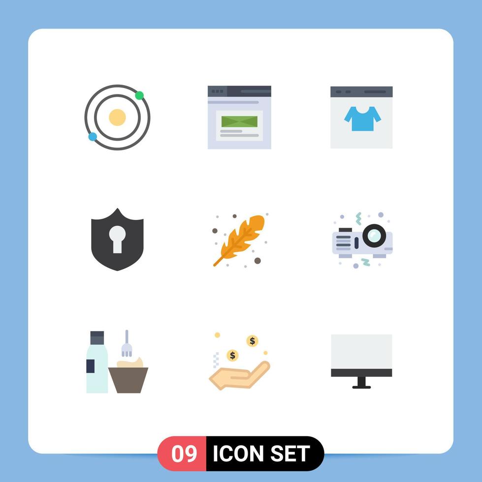9 Thematic Vector Flat Colors and Editable Symbols of leaf shield card protection shopping Editable Vector Design Elements