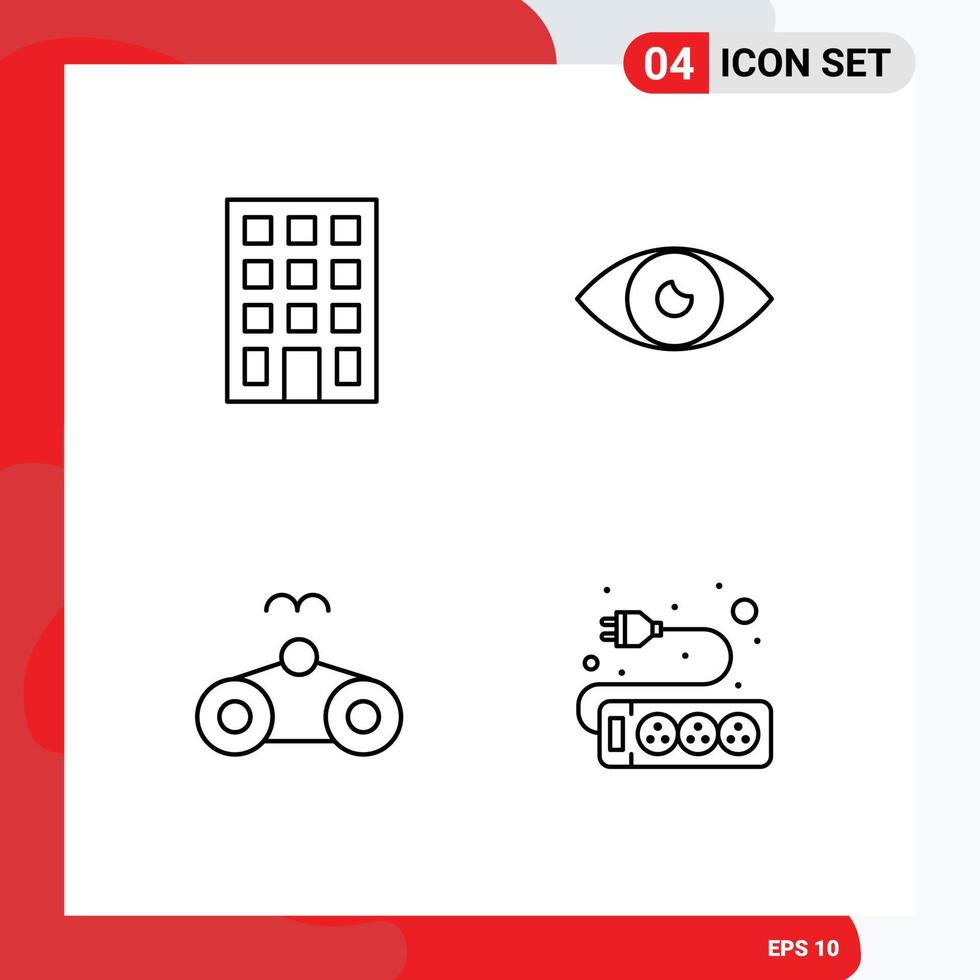 Editable Vector Line Pack of 4 Simple Filledline Flat Colors of building glasses app eye vacation Editable Vector Design Elements