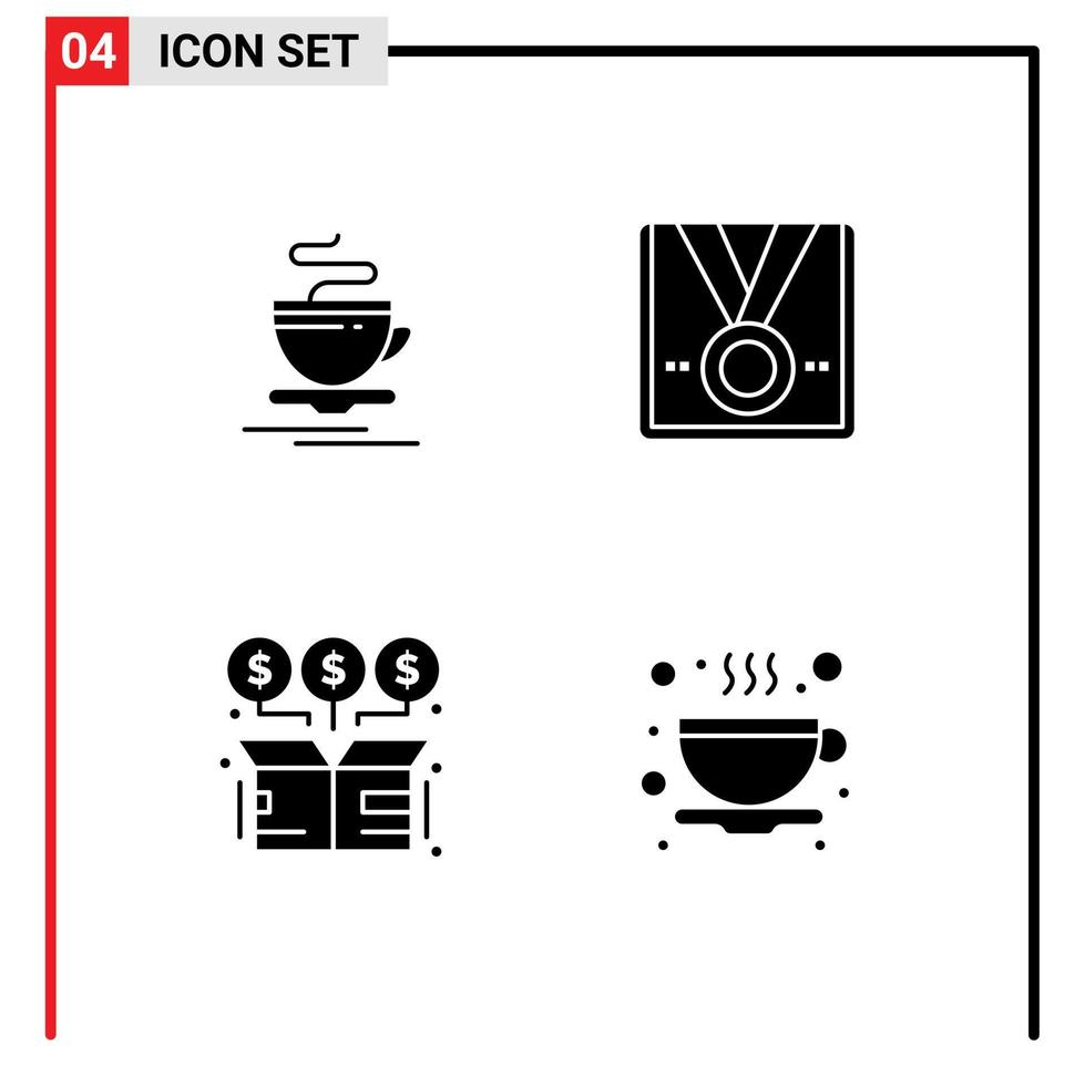 Universal Icon Symbols Group of 4 Modern Solid Glyphs of tea box hotel star exchange Editable Vector Design Elements