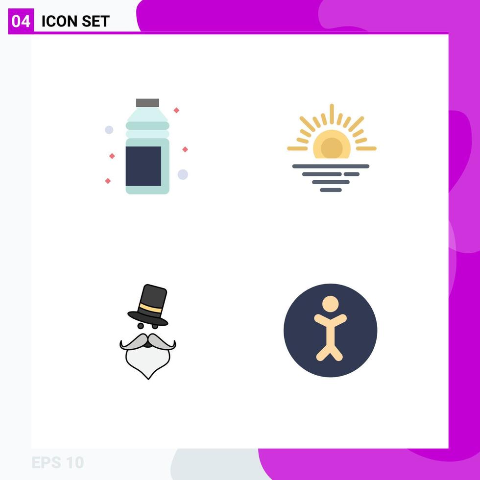 4 Creative Icons Modern Signs and Symbols of alcohol moustache shotglass sun movember Editable Vector Design Elements