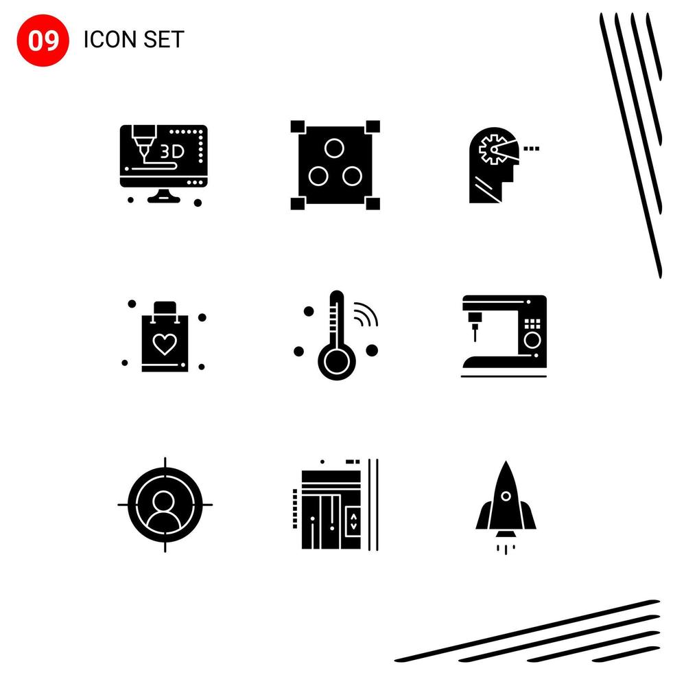 Set of 9 Commercial Solid Glyphs pack for coffee temperature head iot faq Editable Vector Design Elements